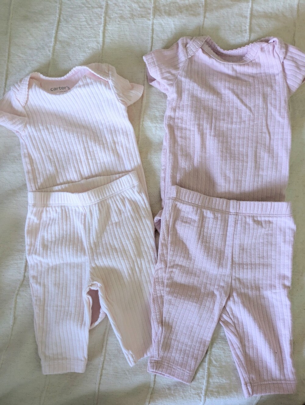 Carter's Ribbed Two-Pack Baby Onesie & Pants Set in Pale Pink And Pale Purple